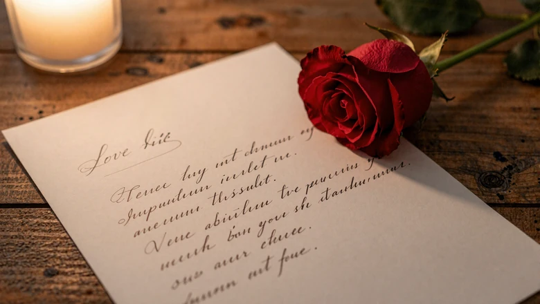 Handwritten love letter and rose representing romantic long-distance communication with a Slavic woman